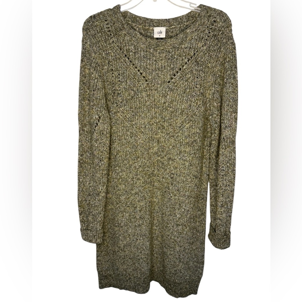 Cabi The Tunic Dress Artichoke Brown Green Knit Sweater Dress - Medium